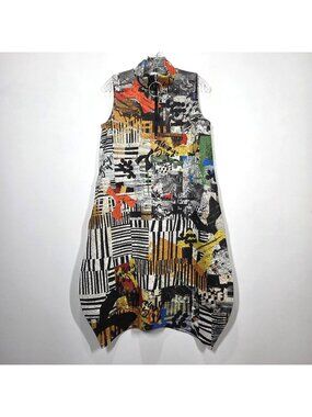 Inoah Dress Small Always You Bubble Hem Quilted Geo Print Art to Wear Funky